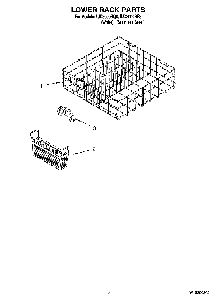LOWER RACK PARTS Diagram and Parts List for IUD8000RS8  Whirlpool Dishwasher