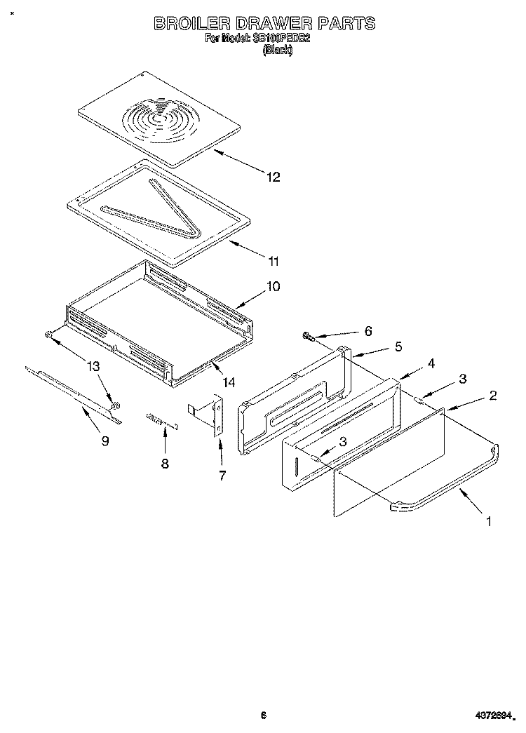 BROILER DRAWER, LITERATURE Diagram and Parts List for SB100PEDB2  Whirlpool Wall Oven