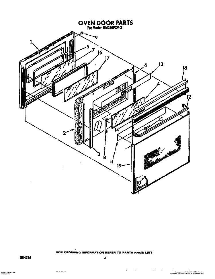 OVEN DOOR Diagram and Parts List for RM286PXV2  Whirlpool Microwave Oven Combo