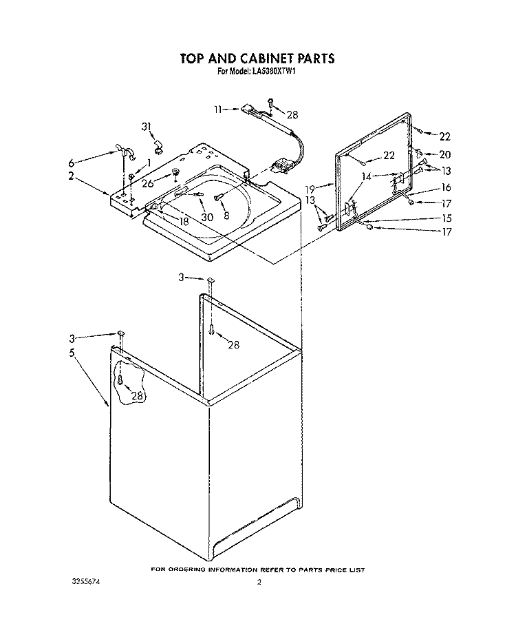 TOP AND CABINET , LIT/OPTIONAL Diagram and Parts List for LA5380XTW1  Whirlpool Washer