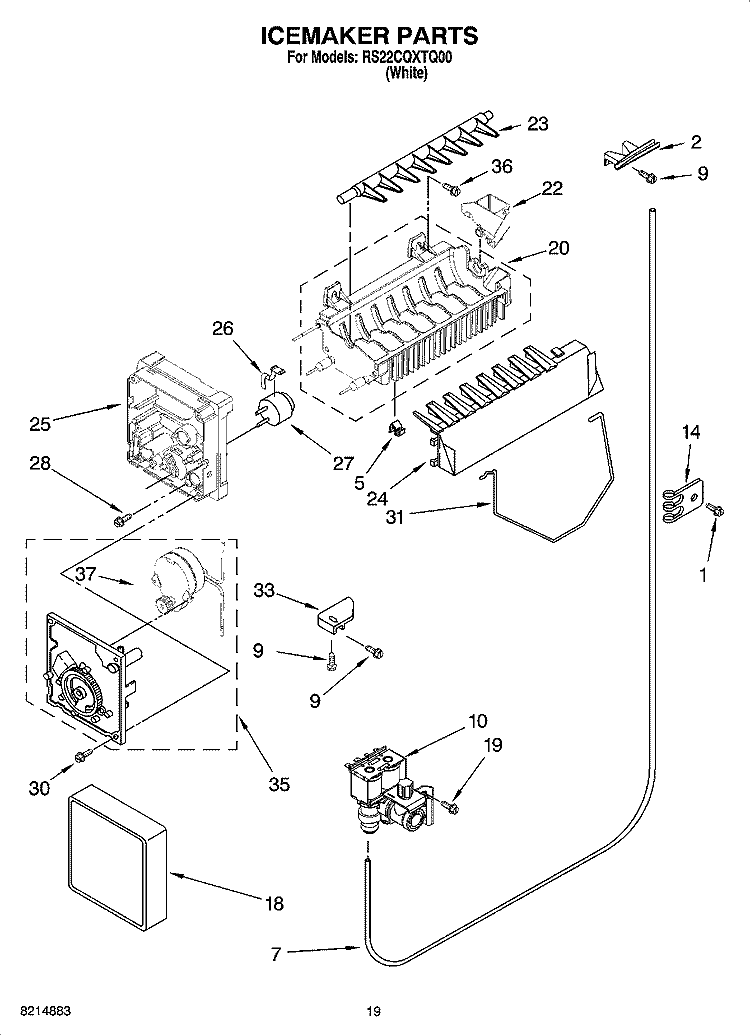 ICEMAKER PARTS, OPTIONAL PARTS (NOT INCLUDED) Diagram and Parts List for RS22CQXTQ00  Roper Refrigerator
