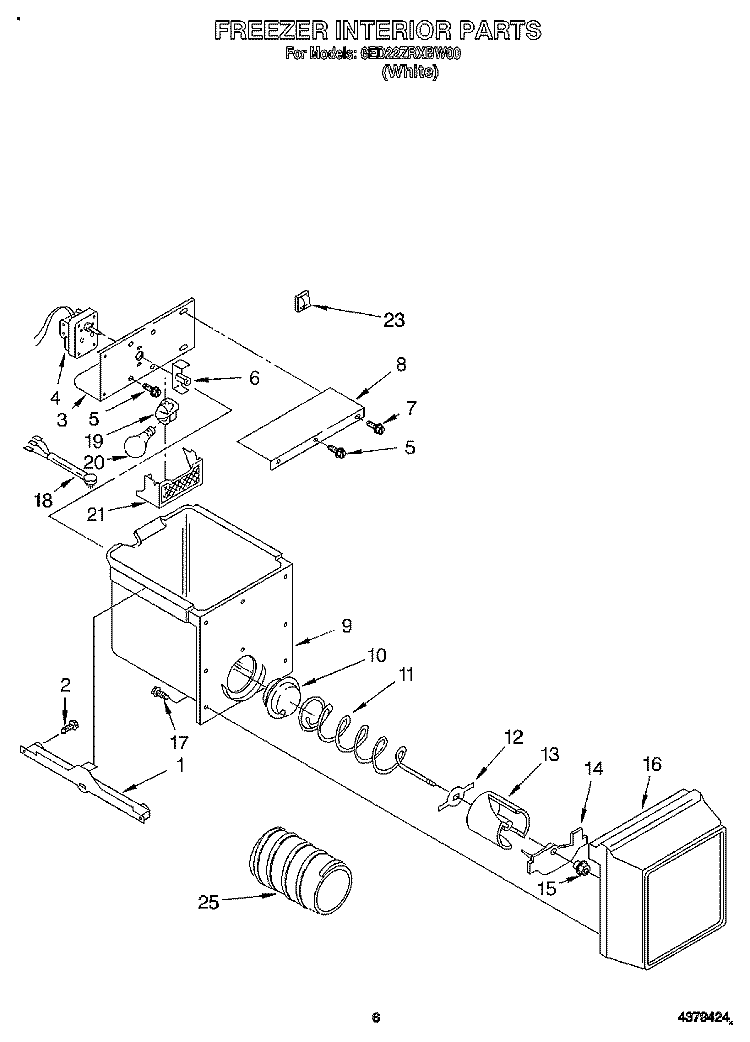 FREEZER INTERIOR Diagram and Parts List for 6ED22ZRXBW00  Whirlpool Refrigerator