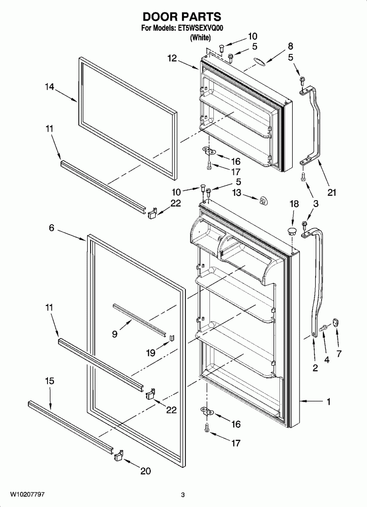 DOOR PARTS Diagram and Parts List for ET5WSEXVQ00  Whirlpool Refrigerator