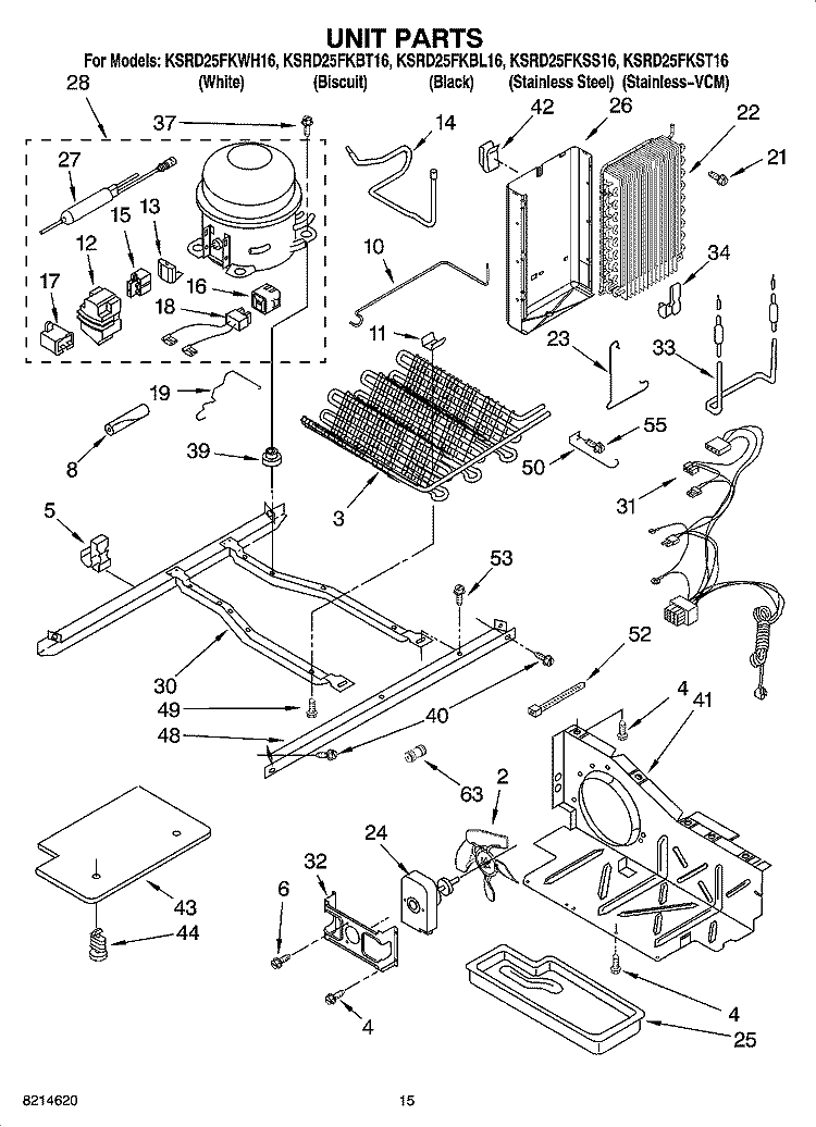 UNIT PARTS Diagram and Parts List for KSRD25FKBT16  KitchenAid Refrigerator