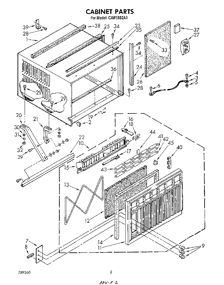 CABINET Diagram and Parts List for CAW18B2A1  Whirlpool Air Conditioner