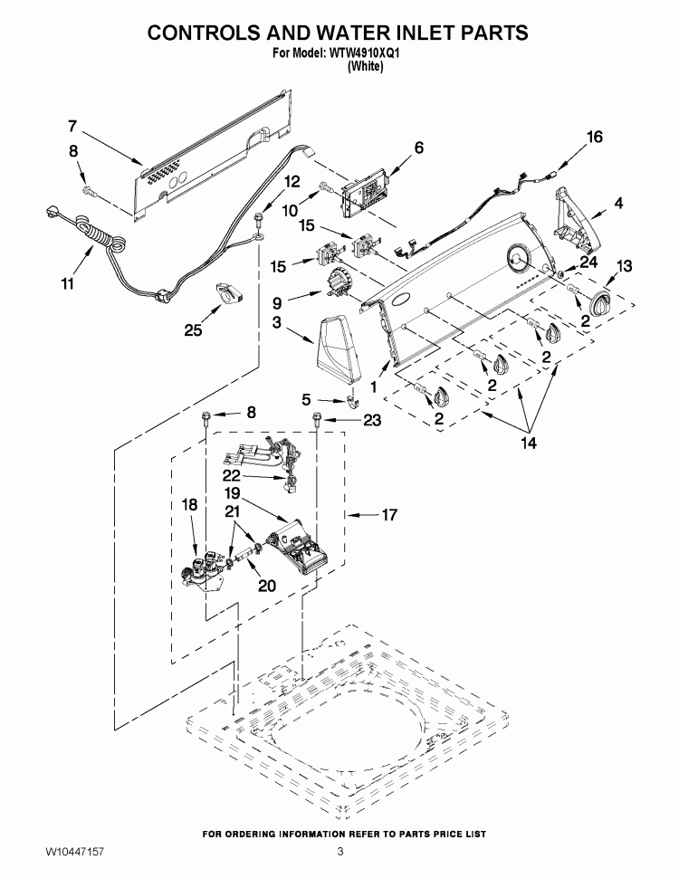 CONTROLS AND WATER INLET PARTS Diagram and Parts List for WTW4910XQ1  Whirlpool Washer