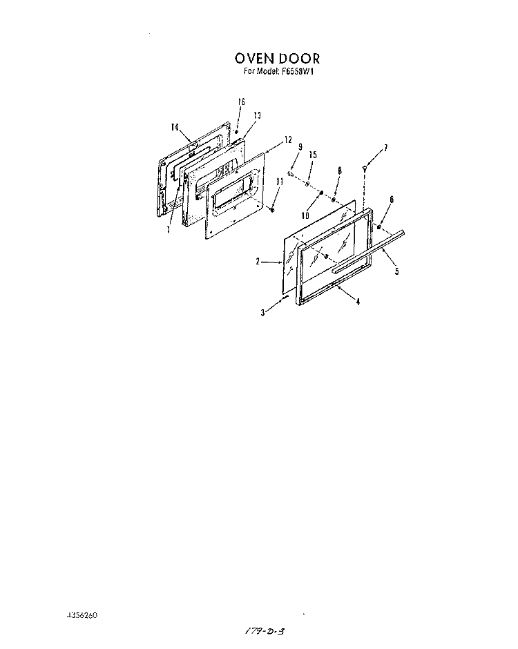 OVEN DOOR Diagram and Parts List for F6558^1  Whirlpool Range