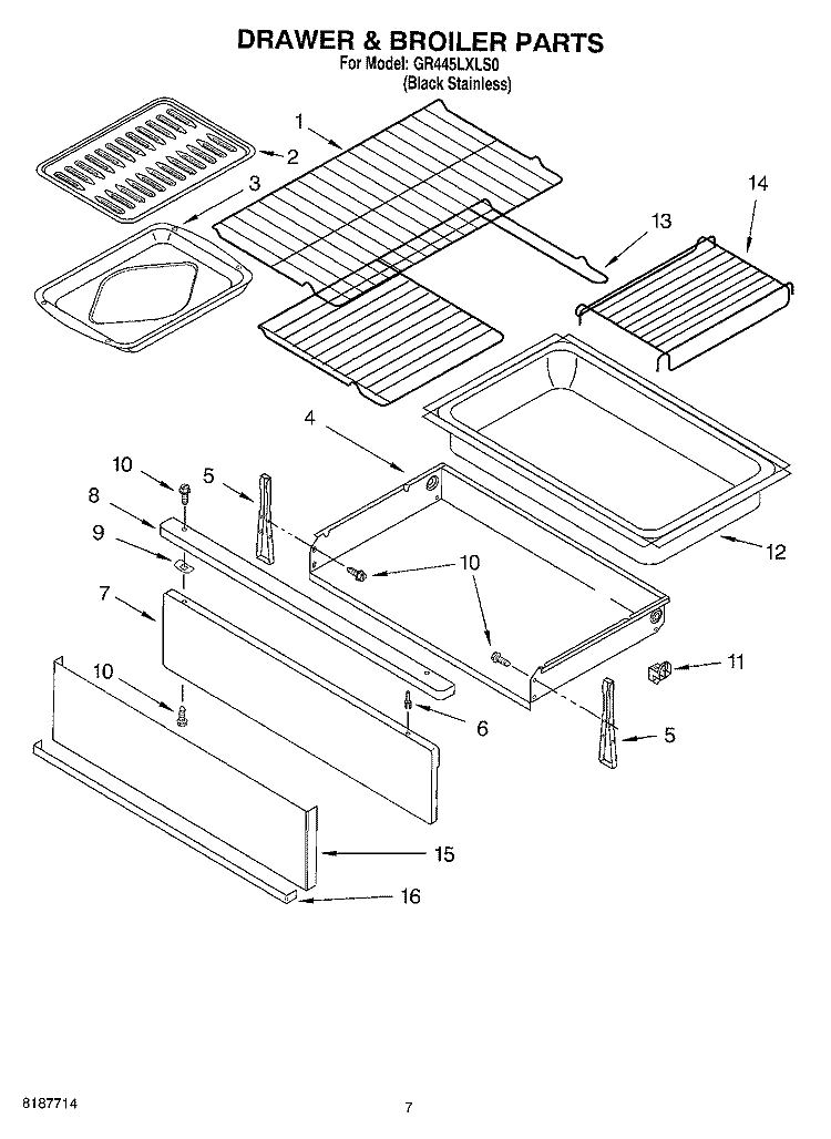 DRAWER & BROILER PARTS, MISCELLANEOUS PARTS Diagram and Parts List for GR445LXLS0  Whirlpool Range