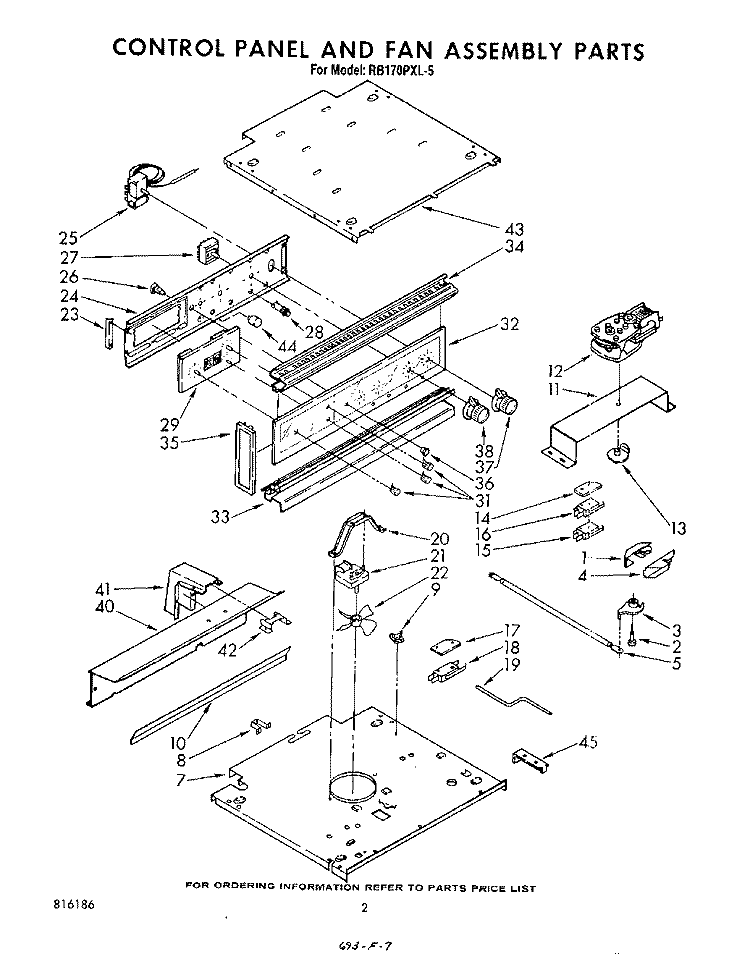CONTROL PANEL AND FAN Diagram and Parts List for RB170PXL5  Whirlpool Wall Oven