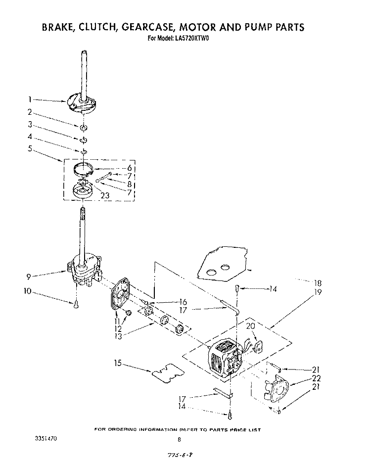BRAKE, CLUTCH, GEARCASE, MOTOR AND PUMP Diagram and Parts List for LA5720XTF0  Whirlpool Washer