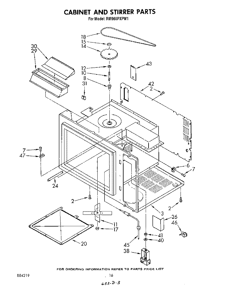CABINET AND STIRRER , LITERATURE Diagram and Parts List for RM988PXPW1  Whirlpool Microwave Oven Combo