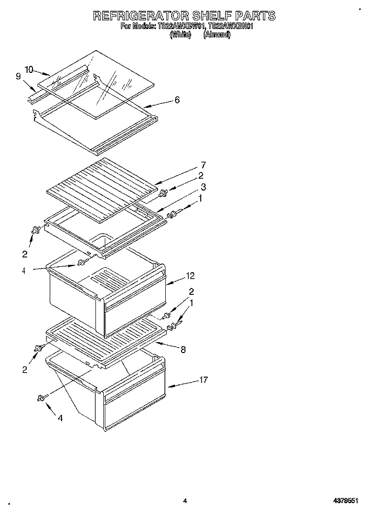 REFRIGERATOR SHELF Diagram and Parts List for TS22AWXBN01  Whirlpool Refrigerator