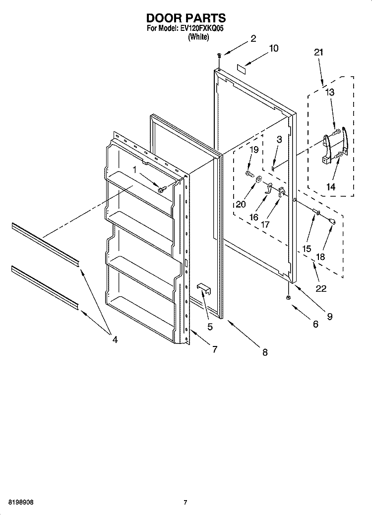 DOOR PARTS Diagram and Parts List for EV120FXKQ05  Whirlpool Freezer