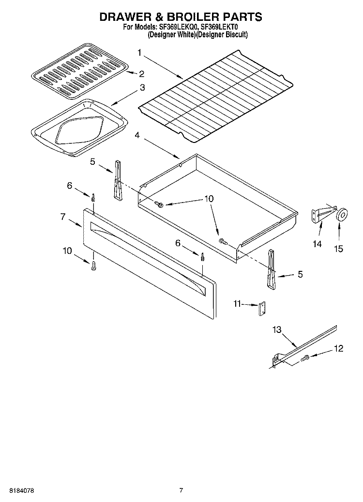 DRAWER & BROILER Diagram and Parts List for SF369LEKQ0  Whirlpool Range