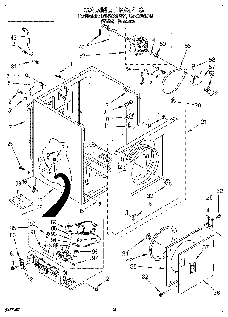 CABINET Diagram and Parts List for LGR5624BN1  Whirlpool Dryer