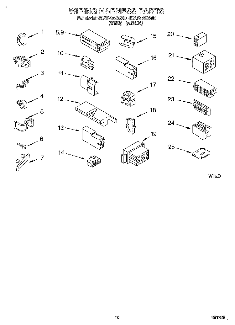 WIRING HARNESS Diagram and Parts List for 3CAP2762BW0  Whirlpool Washer