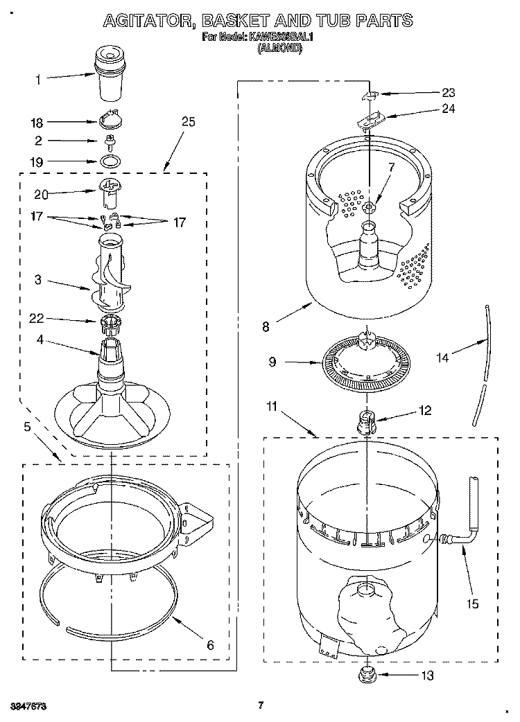 AGITATOR, BASKET AND TUB Diagram and Parts List for KAWE668BAL1  KitchenAid Washer