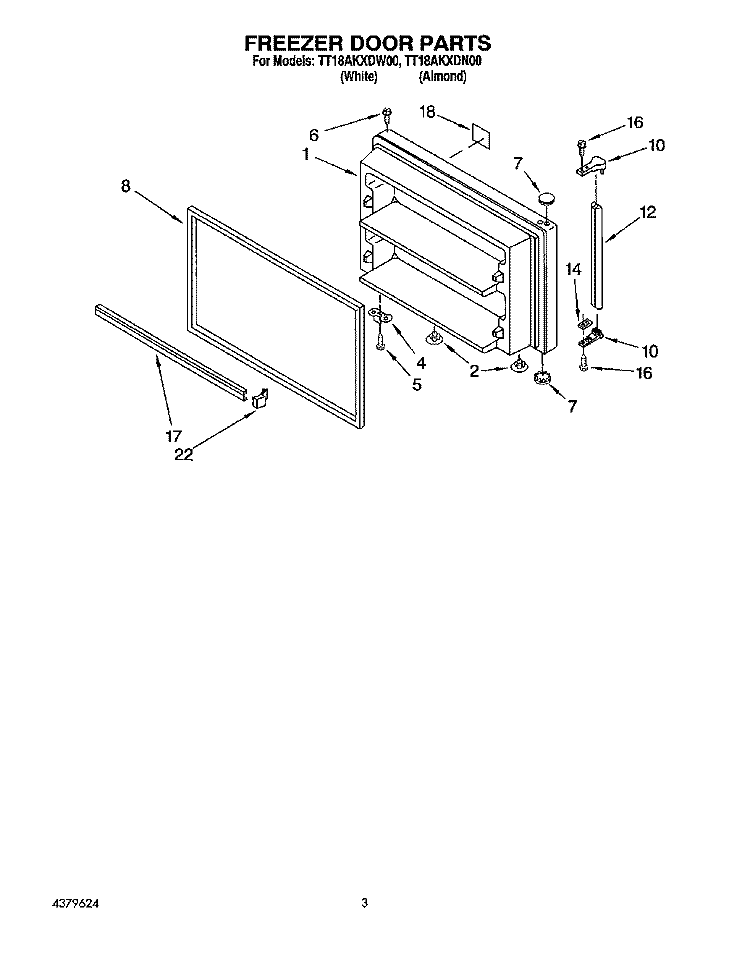 FREEZER DOOR Diagram and Parts List for TT18AKXDW00  Estate Refrigerator