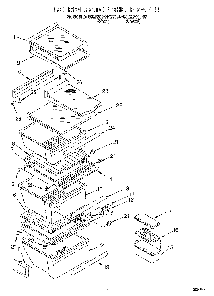 REFRIGERATOR SHELF Diagram and Parts List for 4YED25DQDN02  Whirlpool Refrigerator