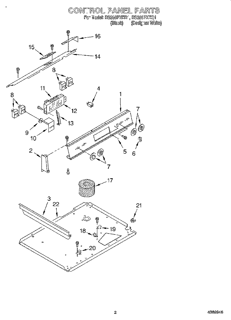 CONTROL PANEL Diagram and Parts List for RS386PXEB1  Whirlpool Range