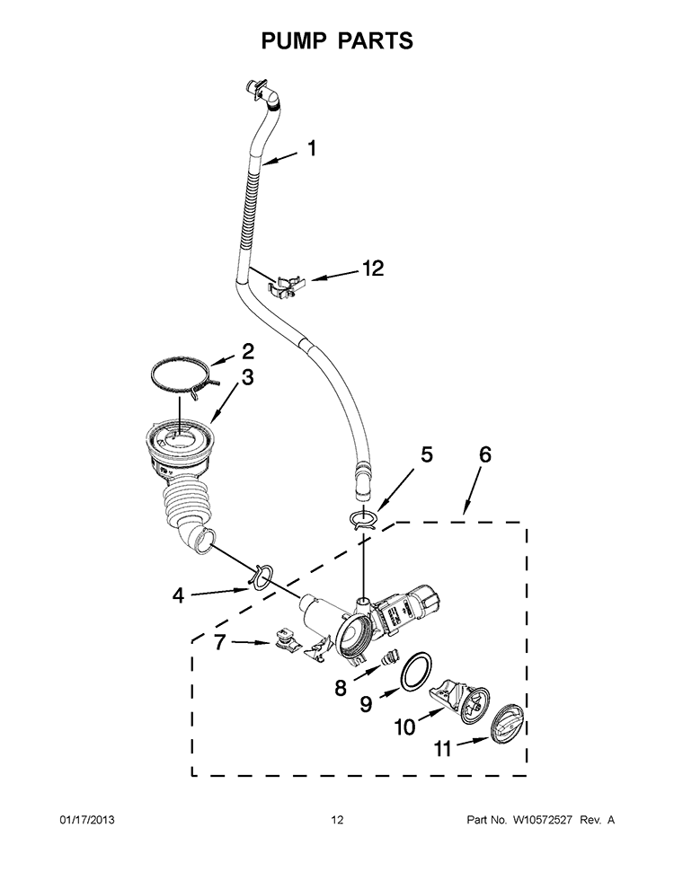 PUMP PARTS Diagram and Parts List for WFW70HEBW0  Whirlpool Washer