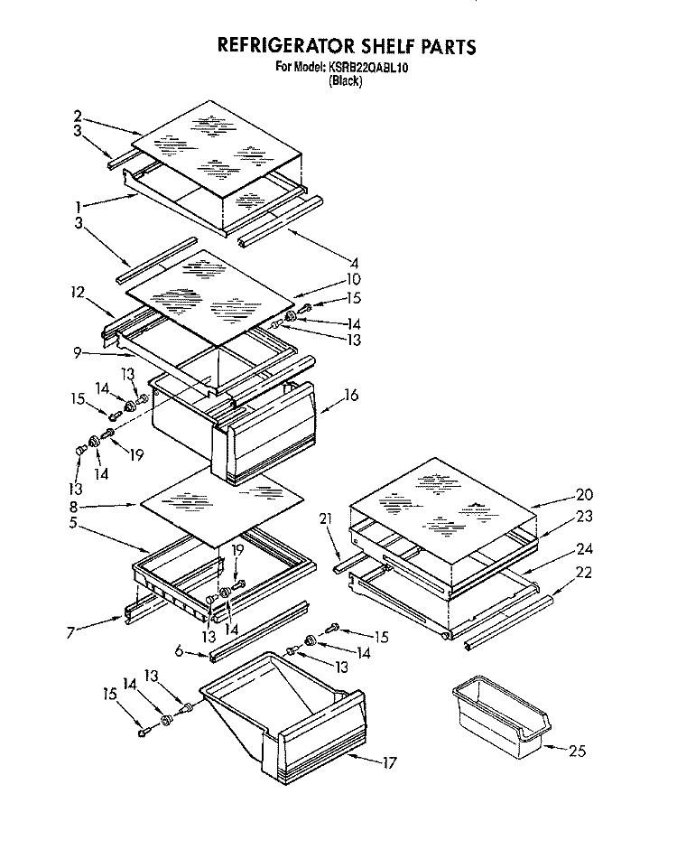 REFRIGERATOR SHELF Diagram and Parts List for KSRB22QABL10  KitchenAid Refrigerator