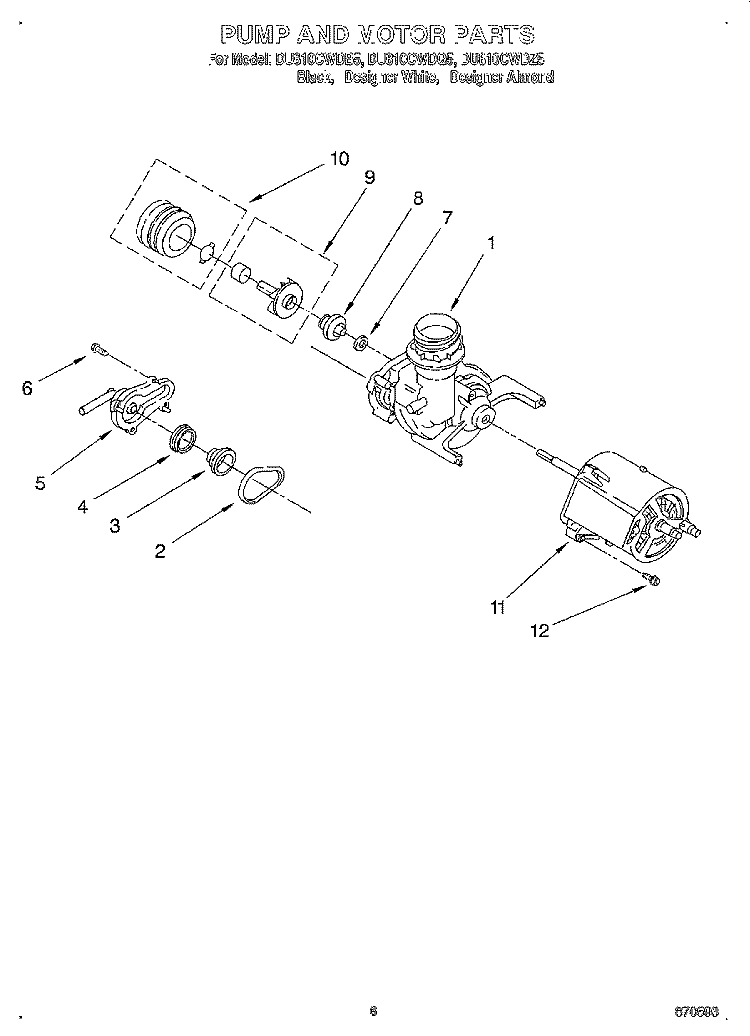 PUMP AND MOTOR Diagram and Parts List for DU810CWDB5  Whirlpool Dishwasher