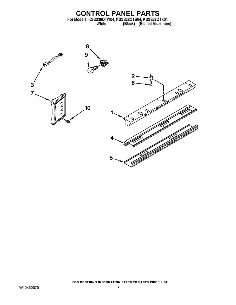 CONTROL PANEL PARTS Diagram and Parts List for KSSS36QTB04  KitchenAid Refrigerator