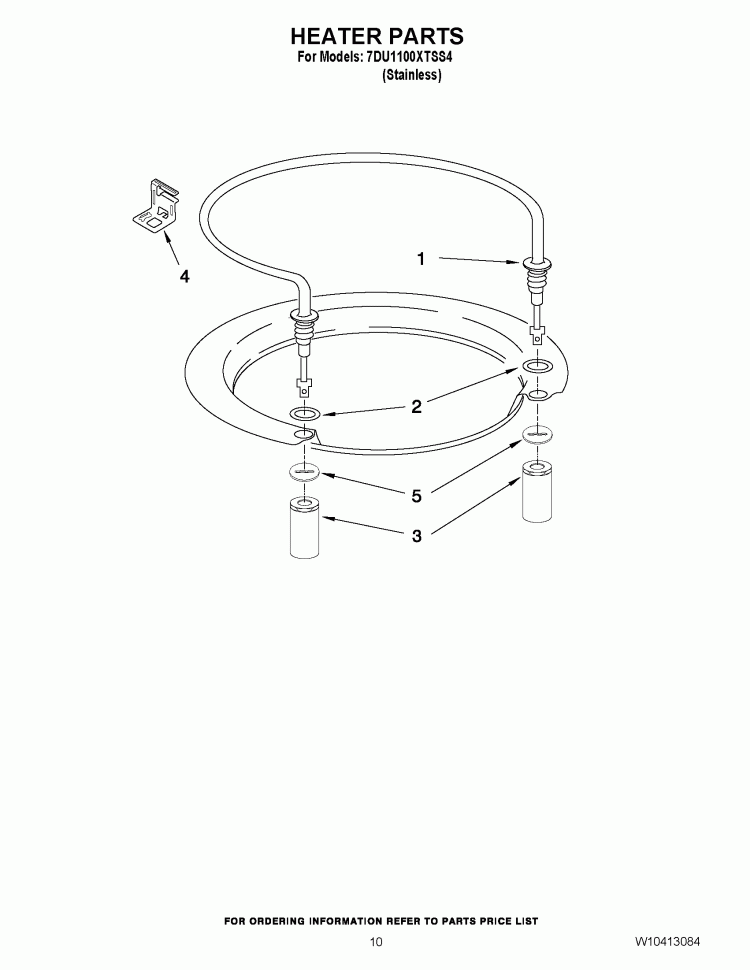 HEATER PARTS Diagram and Parts List for 7DU1100XTSS4  Whirlpool Dishwasher