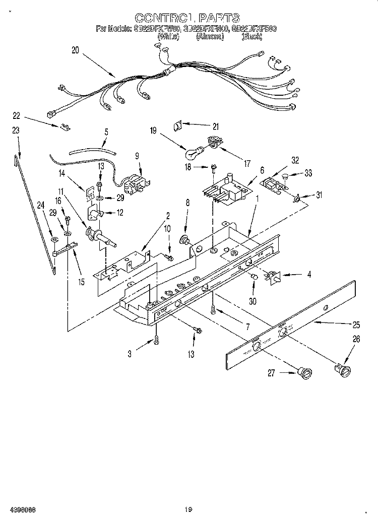 CONTROL Diagram and Parts List for GD22DFXFB00  Whirlpool Refrigerator