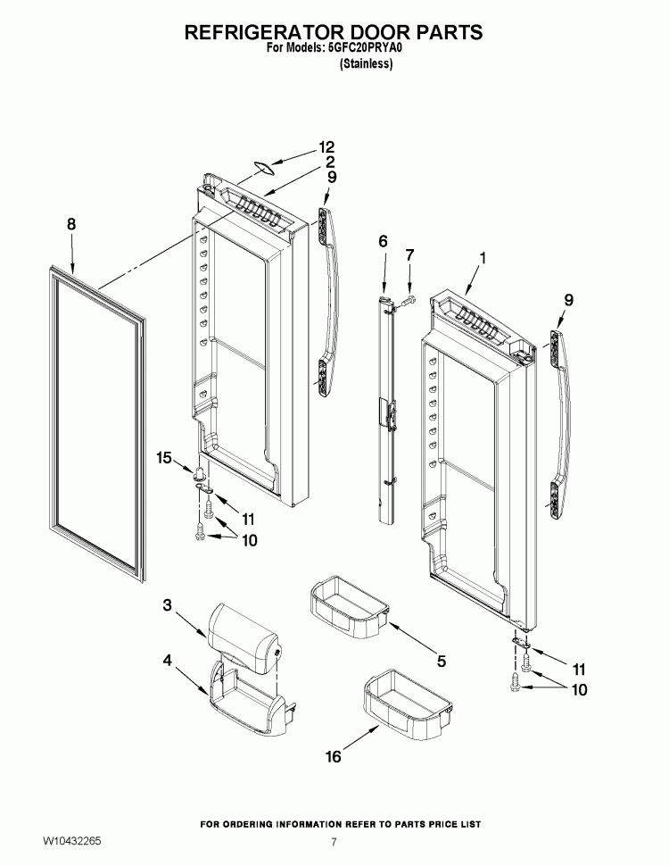 REFRIGERATOR DOOR PARTS Diagram and Parts List for 5GFC20PRYA0  Whirlpool Refrigerator
