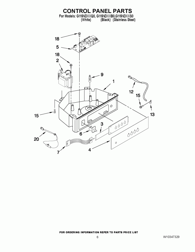 CONTROL PANEL PARTS Diagram and Parts List for GI15NDXXQ0  Whirlpool Ice Maker