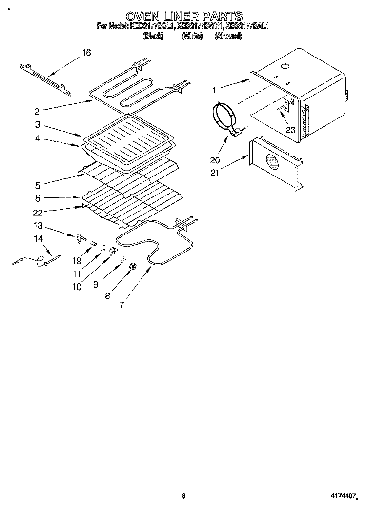OVEN LINER Diagram and Parts List for KEBS177BWH1  KitchenAid Wall Oven