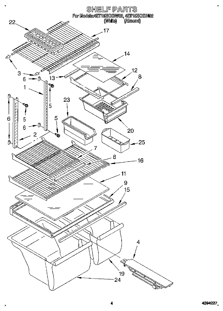 SHELF Diagram and Parts List for 4ET18ZKXDW02  Whirlpool Refrigerator