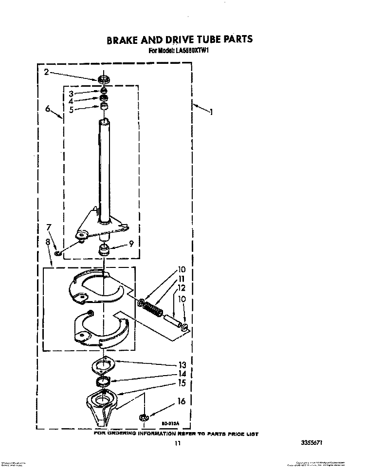 BRAKE AND TUBE Diagram and Parts List for LA5580XTG1  Whirlpool Washer