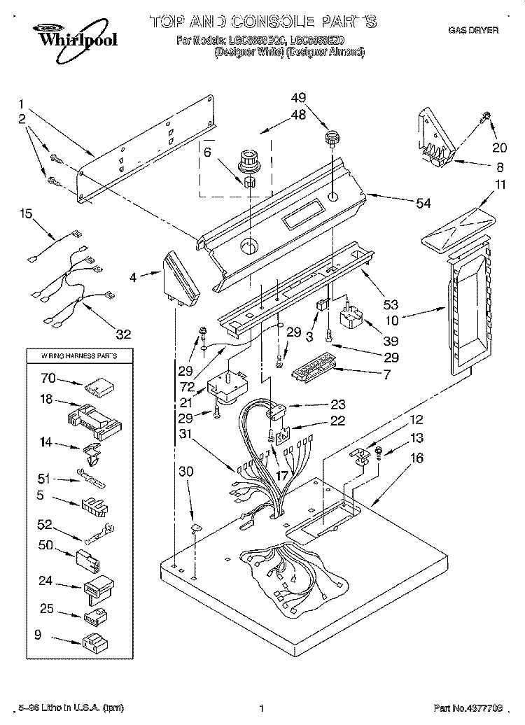 TOP AND CONSOLE, LIT/OPTIONAL Diagram and Parts List for LGC8858EQ0  Whirlpool Dryer