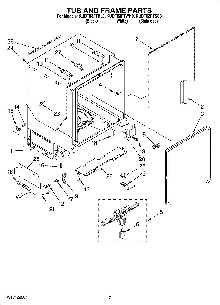 TUB AND FRAME PARTS Diagram and Parts List for KUDT03FTBL0  KitchenAid Dishwasher