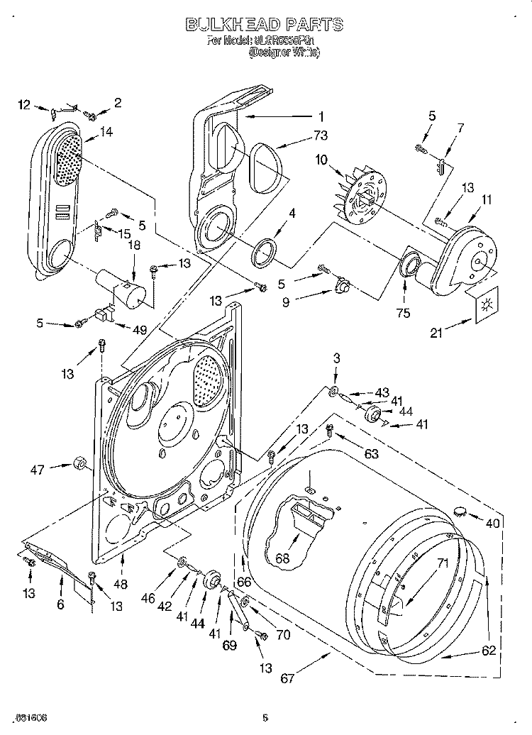 BULKHEAD Diagram and Parts List for 8LGR5636FQ1  Whirlpool Dryer