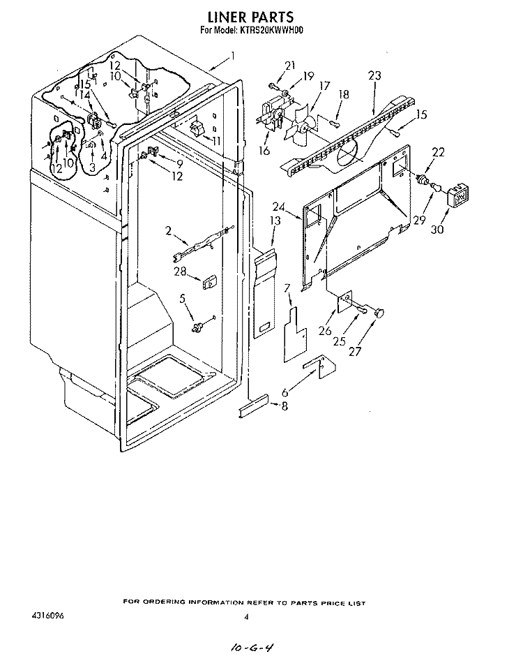 LINER Diagram and Parts List for KTRS20KWAL00  KitchenAid Refrigerator