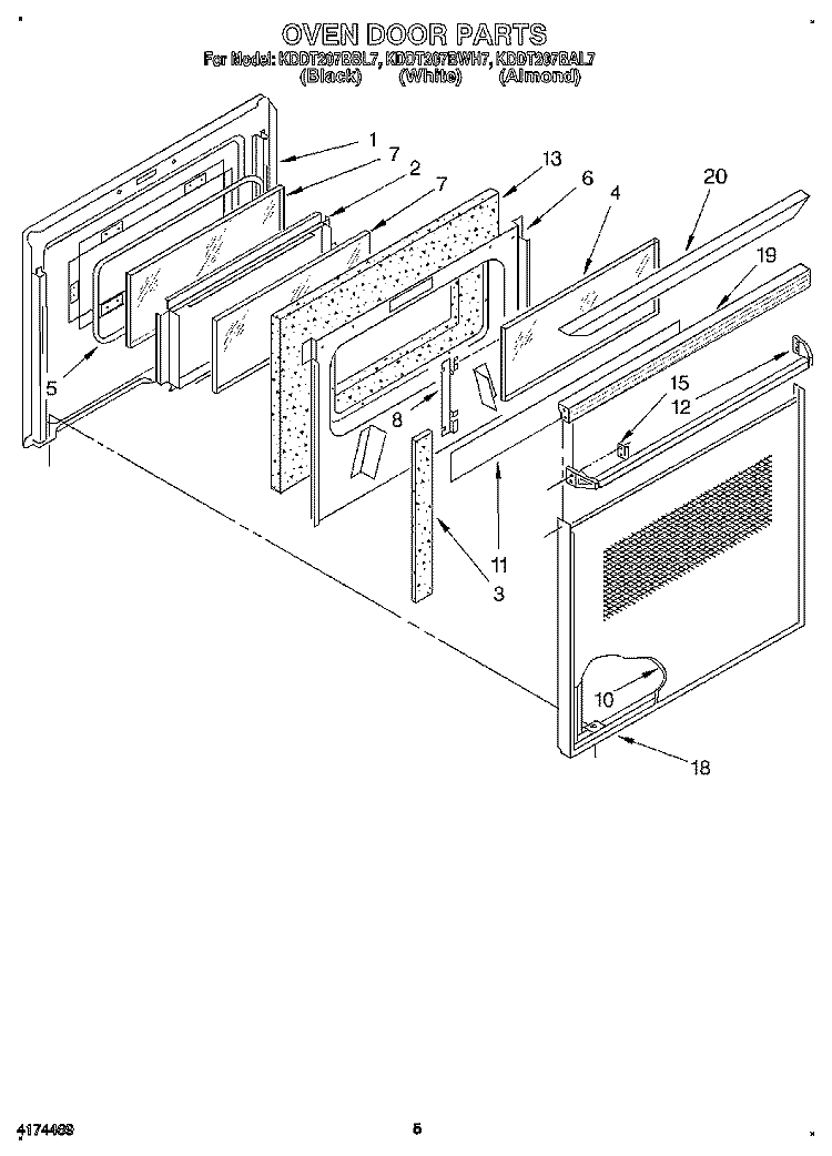 OVEN DOOR Diagram and Parts List for KDDT207BAL7  KitchenAid Range