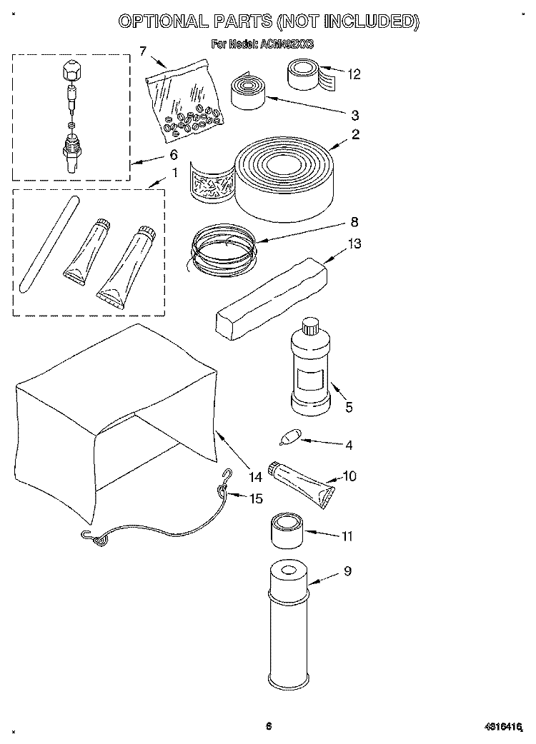 OPTIONAL PARTS (NOT INCLUDED) Diagram and Parts List for ACM492XX3  Whirlpool Air Conditioner