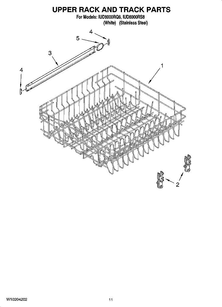 UPPER RACK AND TRACK PARTS Diagram and Parts List for IUD8000RS8  Whirlpool Dishwasher