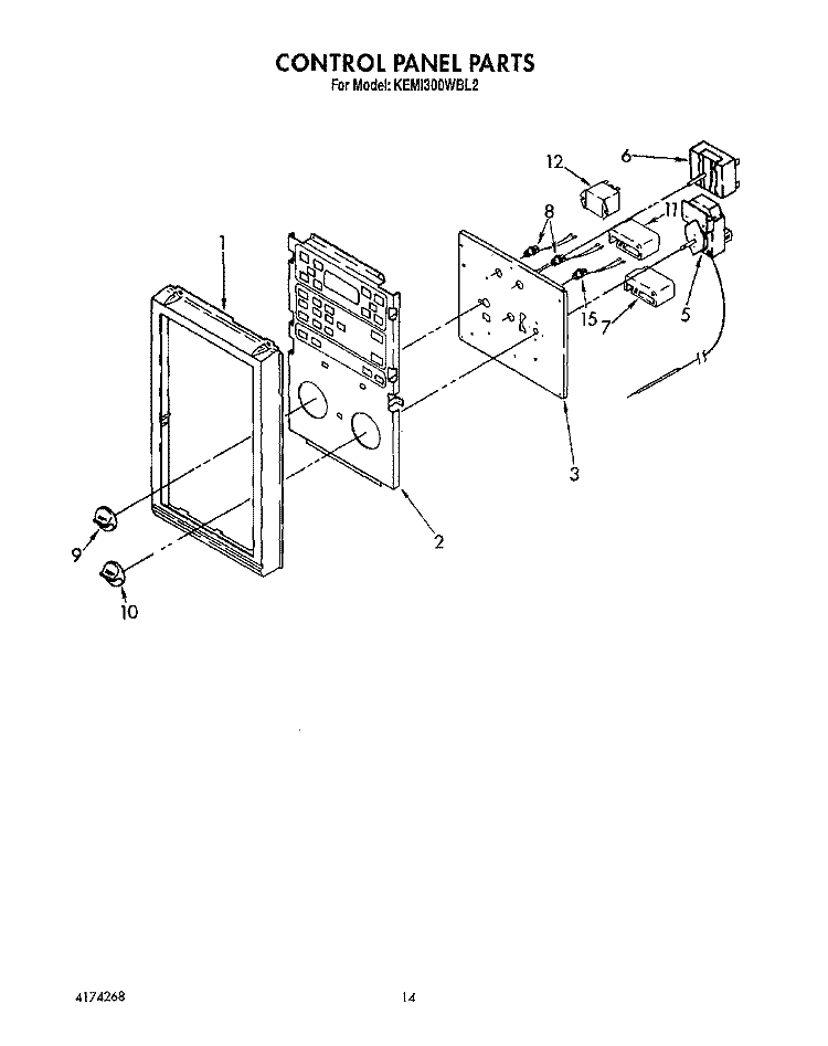 CONTROL PANEL Diagram and Parts List for KEMI300WBL2  KitchenAid Microwave Oven Combo