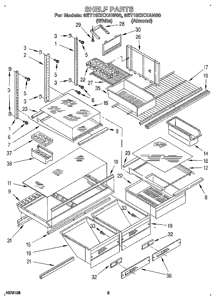 SHELF, LIT/OPTIONAL Diagram and Parts List for 6ET18DKXAN00  Whirlpool Refrigerator