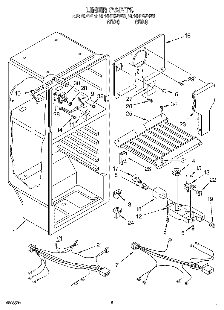 LINER, OPTIONAL Diagram and Parts List for RT14HDYJW00  Roper Refrigerator