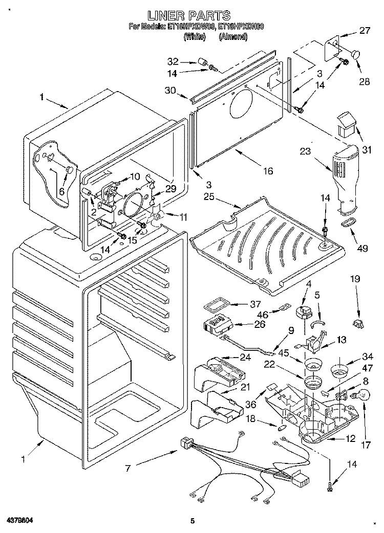 LINER Diagram and Parts List for ET18HPXDN00  Whirlpool Refrigerator