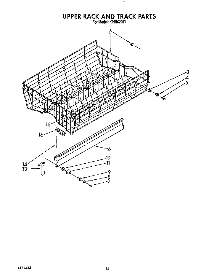 UPPER RACK AND TRACK Diagram and Parts List for KPDI620T1  KitchenAid Dishwasher