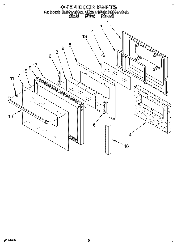 OVEN DOOR Diagram and Parts List for KEBS177BAL2  KitchenAid Wall Oven