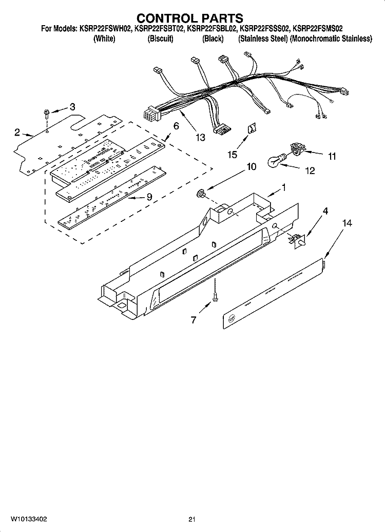 CONTROL PARTS, OPTIONAL PARTS (NOT INCLUDED) Diagram and Parts List for KSRP22FSMS02  KitchenAid Refrigerator