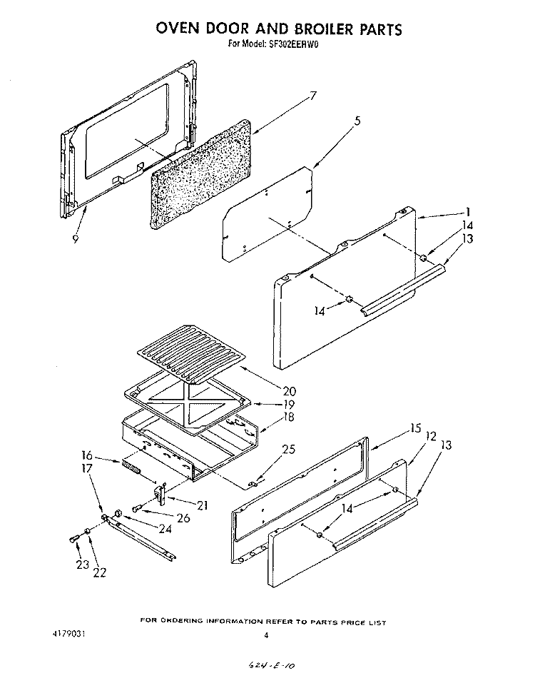 OVEN DOOR AND BROILER Diagram and Parts List for SF302EERW0  Whirlpool Range